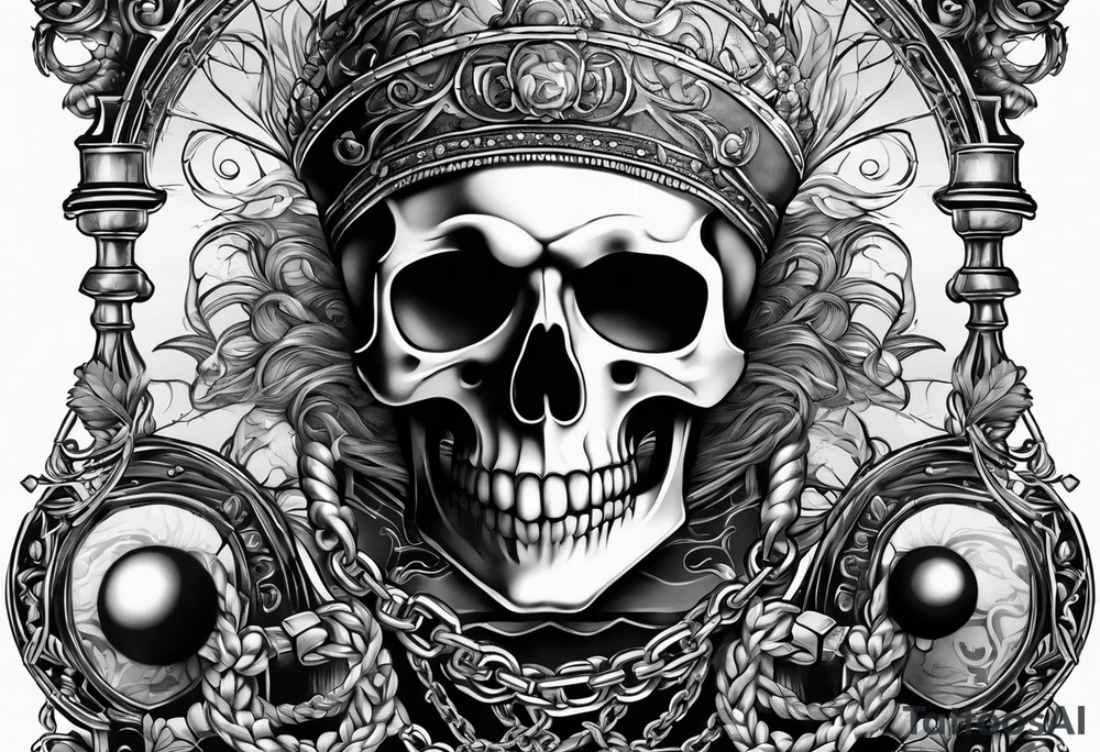 Skeleton with ball and chain tattoo idea