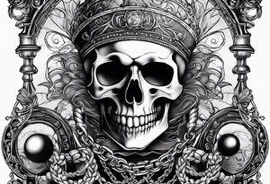 Skeleton with ball and chain tattoo idea