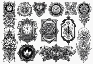 sleeve tattoo to contain the symbols family , love, health, time, money , happines tattoo idea