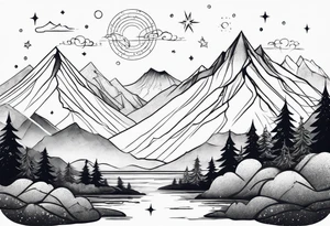 Simple constellation lines over mountain range tattoo idea