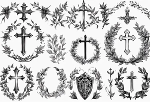 Knight wreath leaves cross tattoo idea
