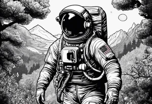 Astronaut floating through nature tattoo idea
