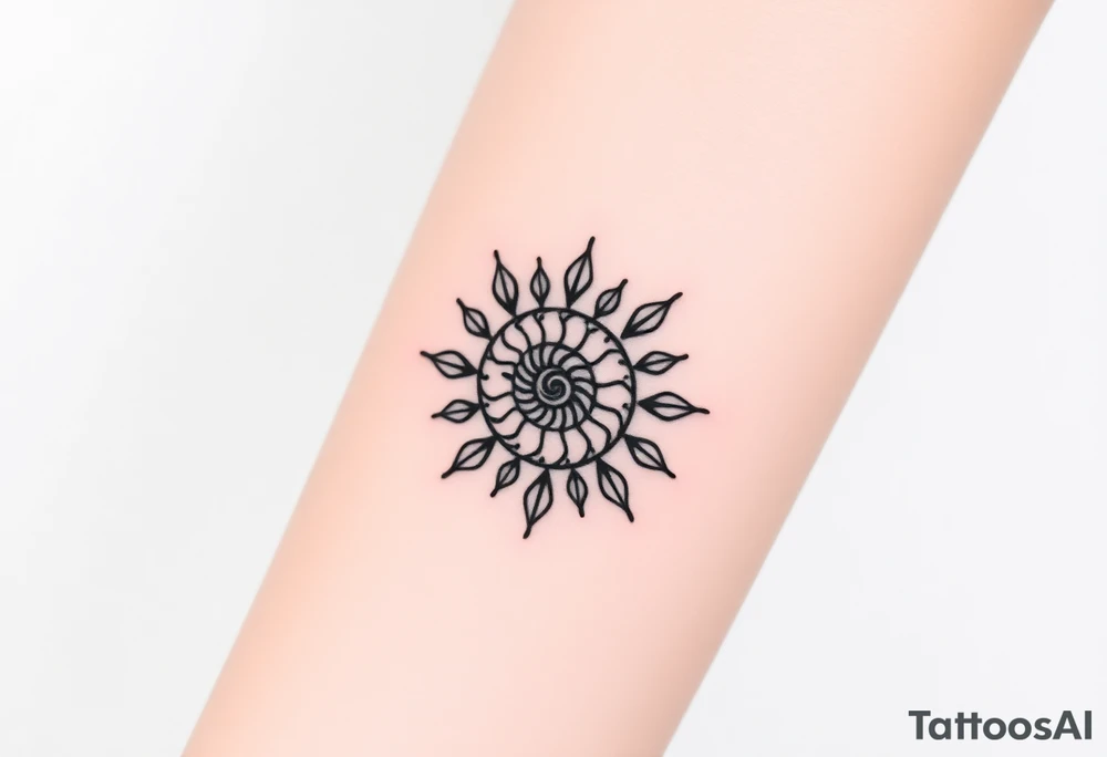 Fibonacci spiral shell sun tattoo idea