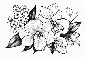 2 inch bouquet with hydrangeas and orchids tattoo idea