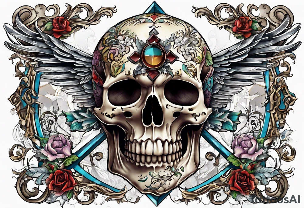 skeleton walking with a cross tattoo idea
