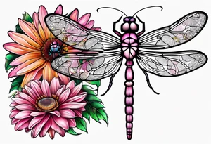 Gerber daisy dragonfly breast cancer ribbon tattoo idea