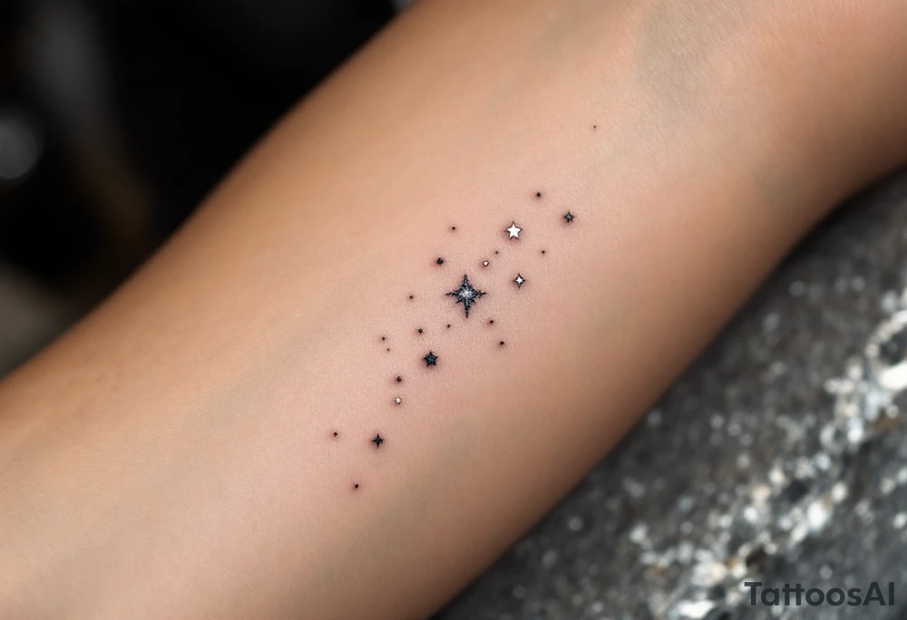 A subtle Sagittarius tattoo using only tiny white dots for stars, placed behind the ear. tattoo idea