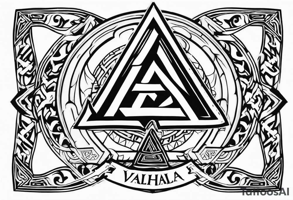 Valhalla shield sword axe Valknut fire tattoo idea