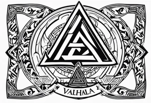 Valhalla shield sword axe Valknut fire tattoo idea