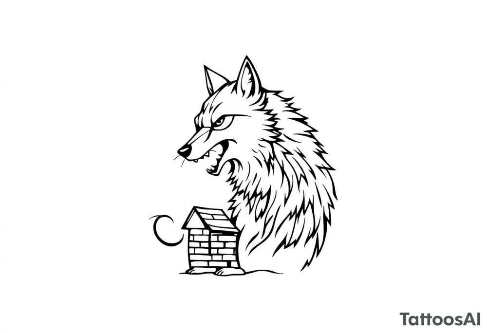Big bad wolf huffing puffing and blowing a brick house down tattoo idea Big bad wolf huffing puffing and blowing a brick house down tattoo idea
