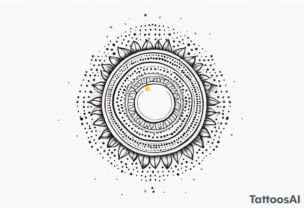 simple sunshine made of black dots with circles. indian vibe tattoo idea