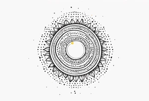 simple sunshine made of black dots with circles. indian vibe tattoo idea