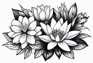 simple flower bouquet with 1 violet, 1 water lilly, and 1 holly tattoo idea