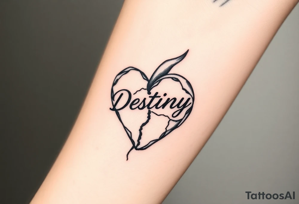 broken heart with destiny’s name tattoo idea