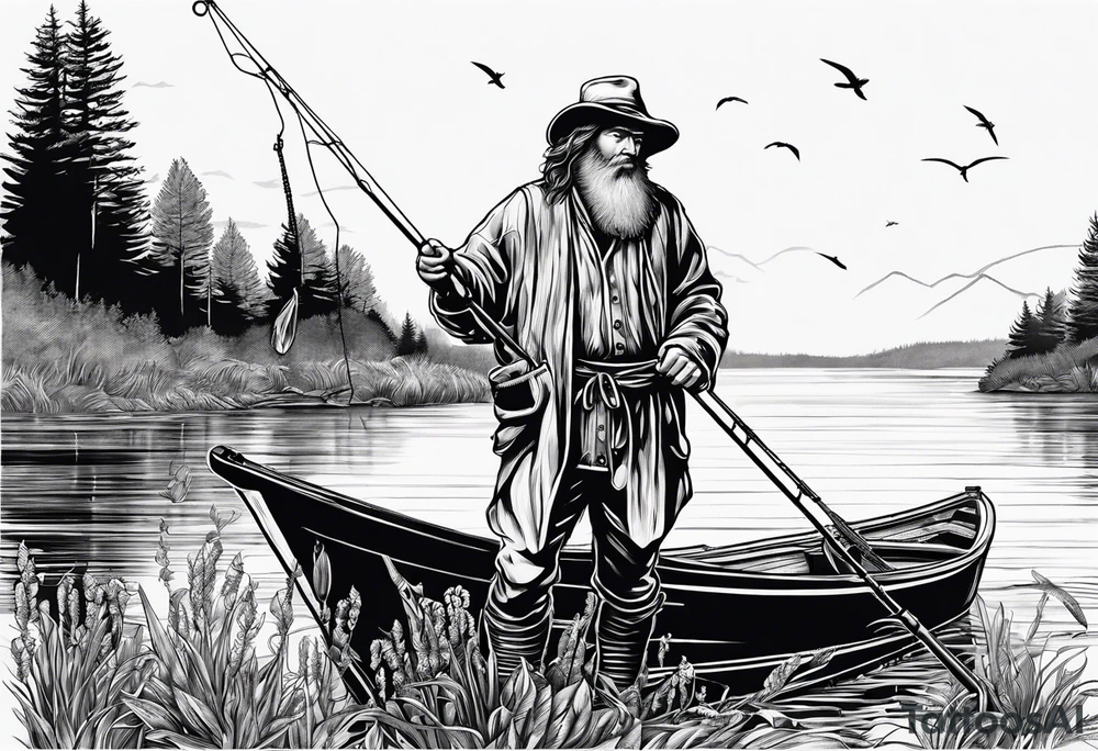 fisherman fishing full body simple drawing tattoo idea