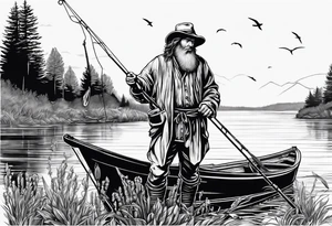 fisherman fishing full body simple drawing tattoo idea