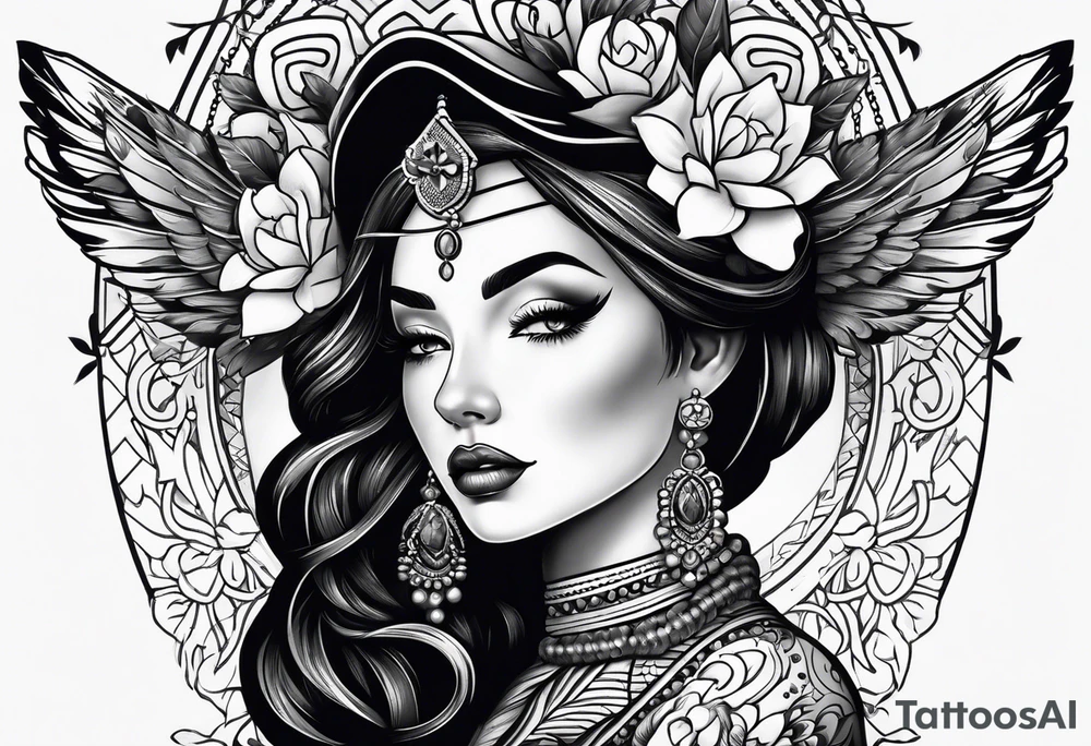 Traditional lady head tattoo idea
