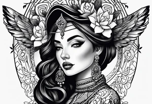 Traditional lady head tattoo idea