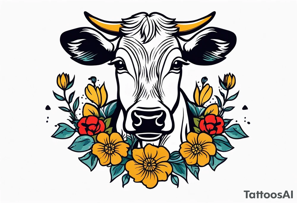 cow

old school vintage simple traditional design with vintage flowers surrounding
bold color simple tattoo idea