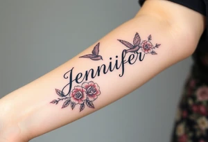 do one of my grandma name jennifer with birds roses and heaven tattoo idea
