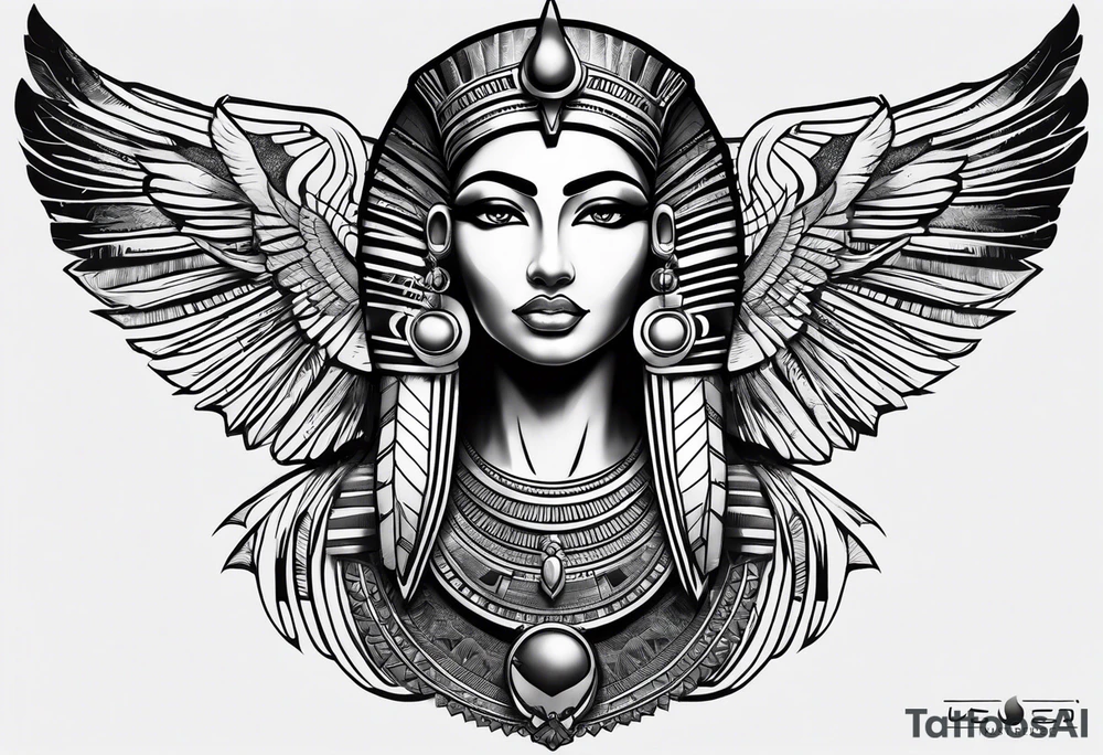 black and white Egyptian goddess Isis tattoo idea