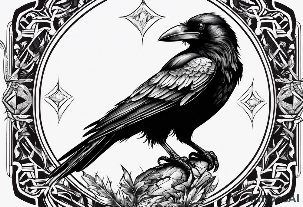 black raven with sword in mouth tattoo idea