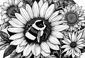 Jungle Scene featuring a bumble bee, a lemur, and a sunflower tattoo idea