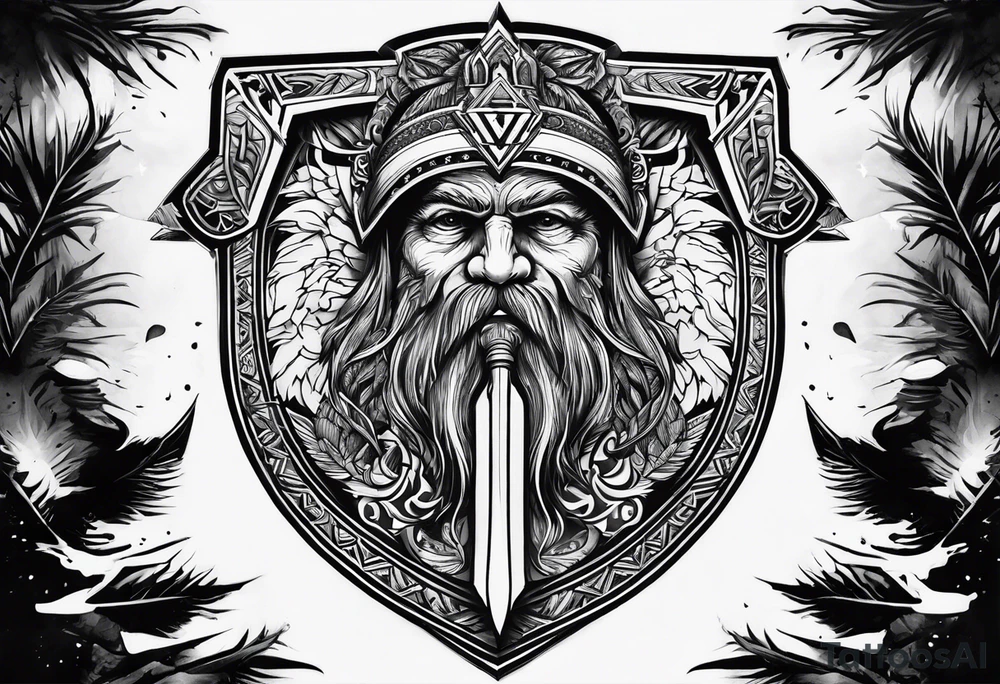 Valhalla  sword shield axe Valknut fog tattoo idea