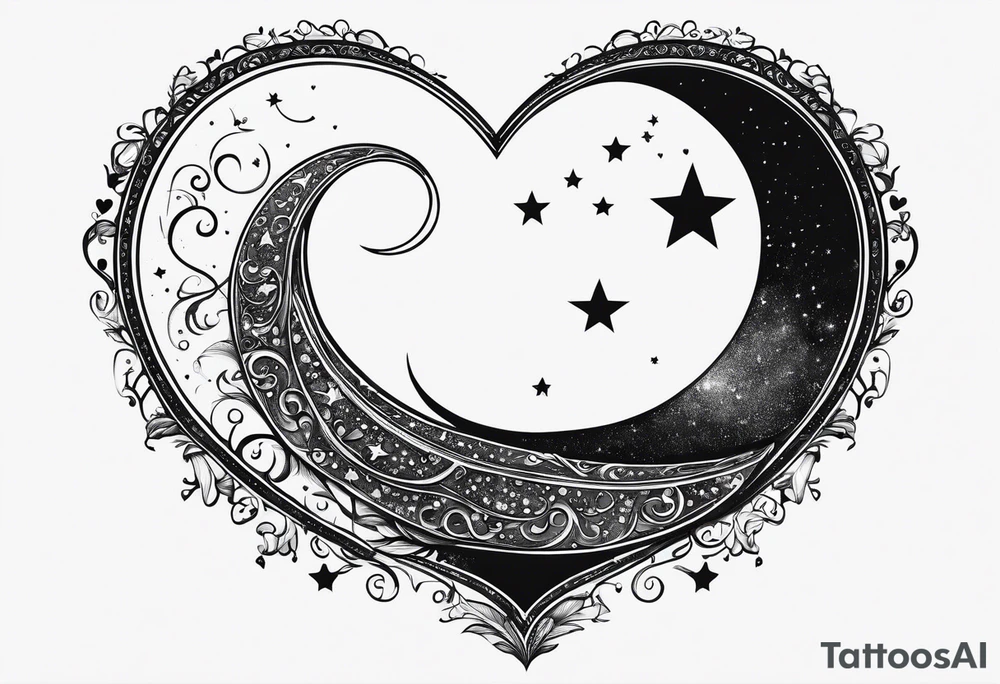 minimalistic Crescent moon with a love heart inside tattoo idea