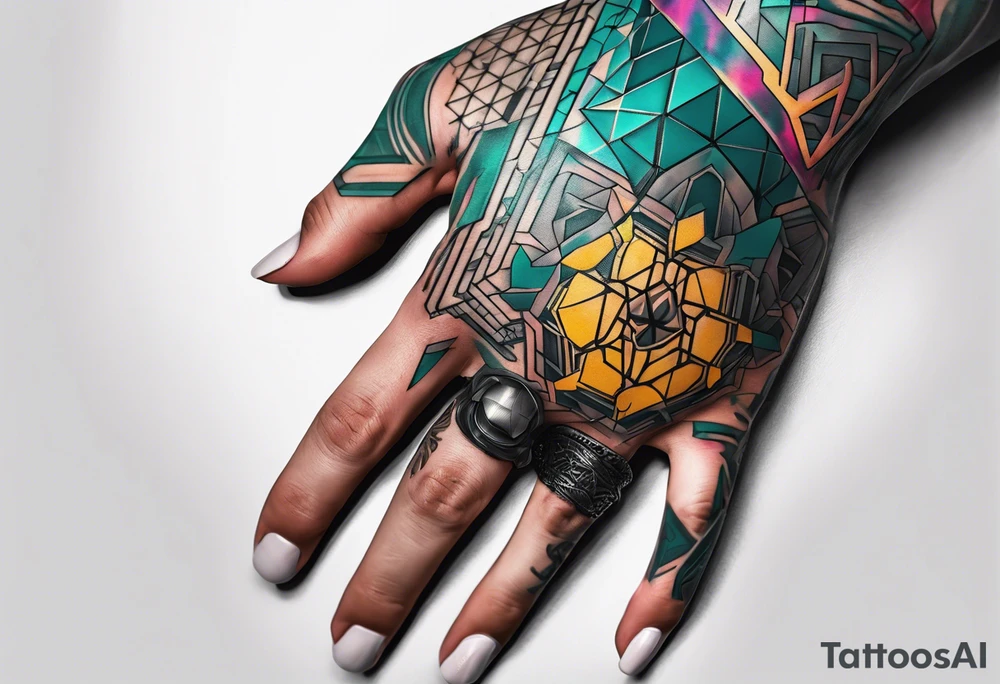cyberpunk 2077, hand tattoo, geometric, subtle, men tattoo idea