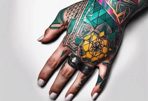 cyberpunk 2077, hand tattoo, geometric, subtle, men tattoo idea