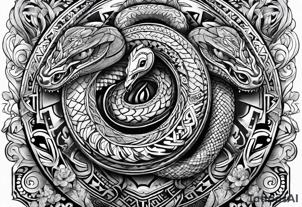 aztec snakes together tattoo idea