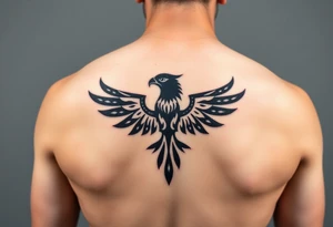 tribal hawk silhouette on below of knee cap tattoo idea