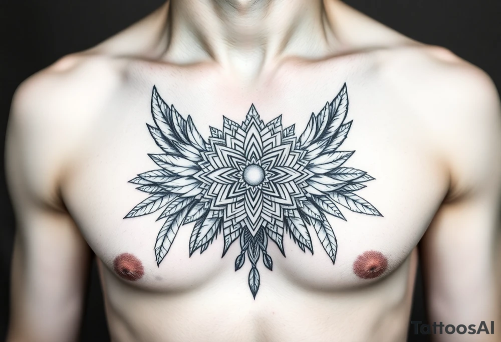 spiritual feathers ornamental mandala shaman tattoo idea