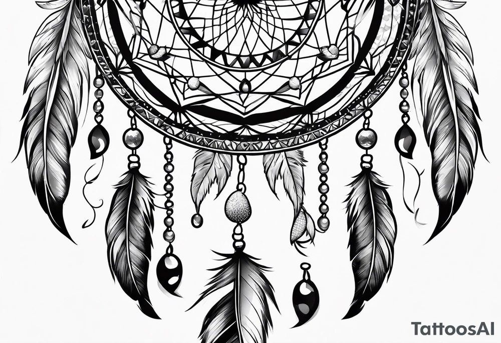 A black and white detailed dream catcher with a lot of shading tattoo idea