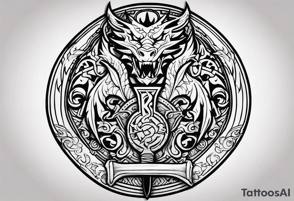 Valhalla sword shield dragon axe tattoo idea