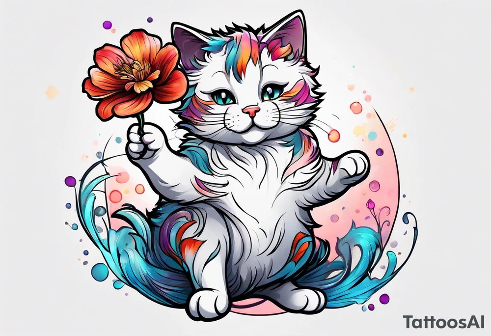 Cat dancing with a flower tattoo idea