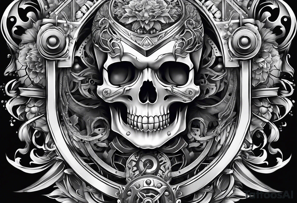 full sleeve mechanical no skeleton tattoo idea