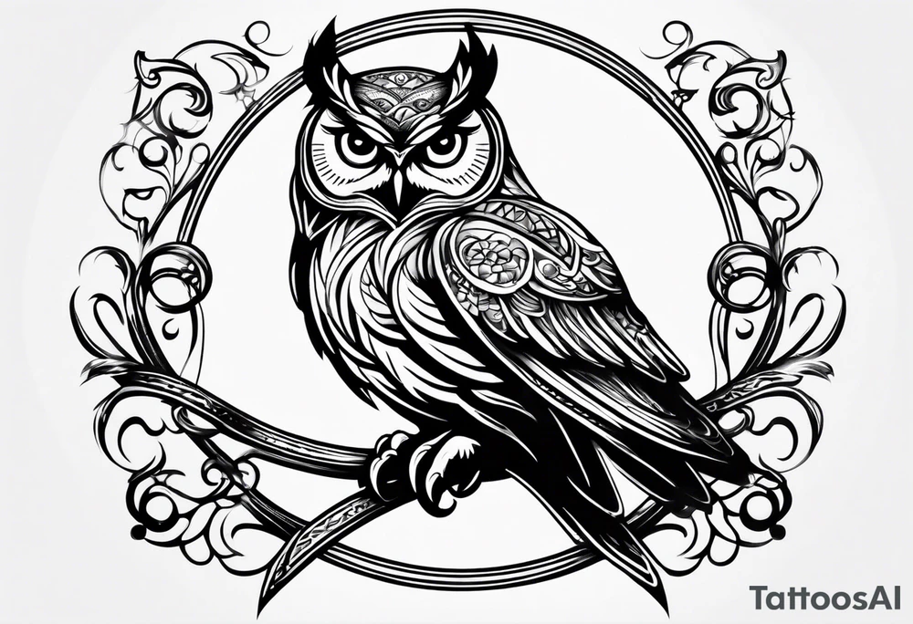 Owl sitting on an infinity sign tattoo idea