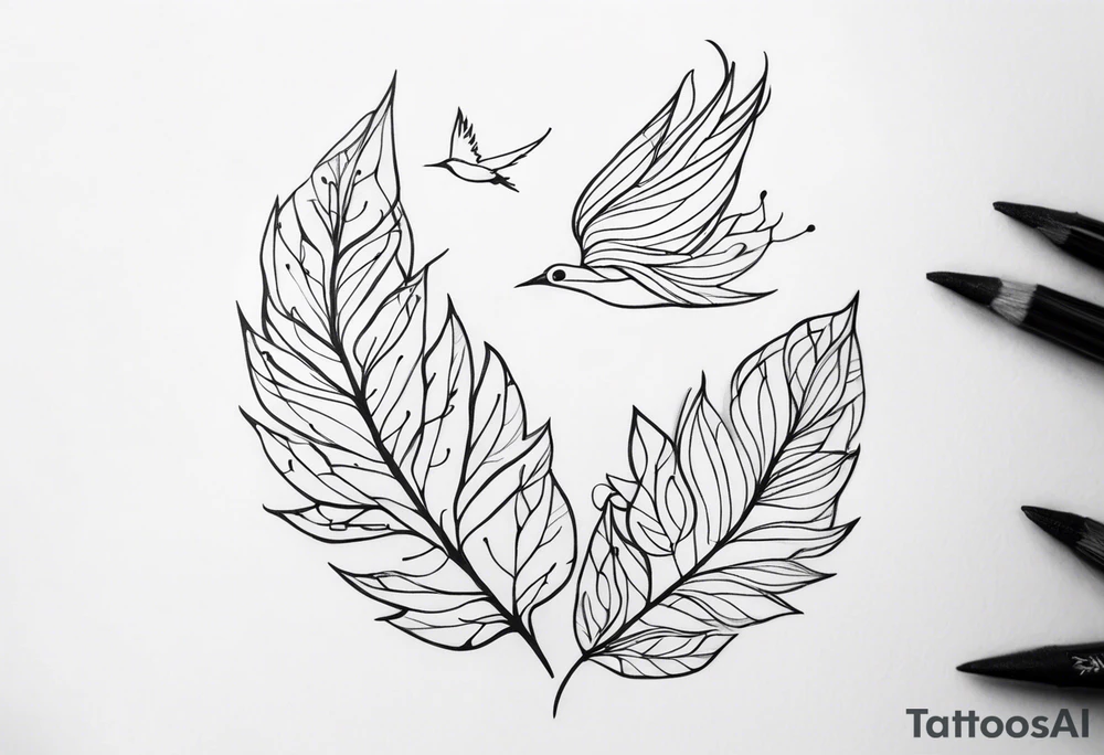 unique small feminine minimalist leaftattoo with birds tattoo idea