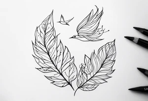 unique small feminine minimalist leaftattoo with birds tattoo idea