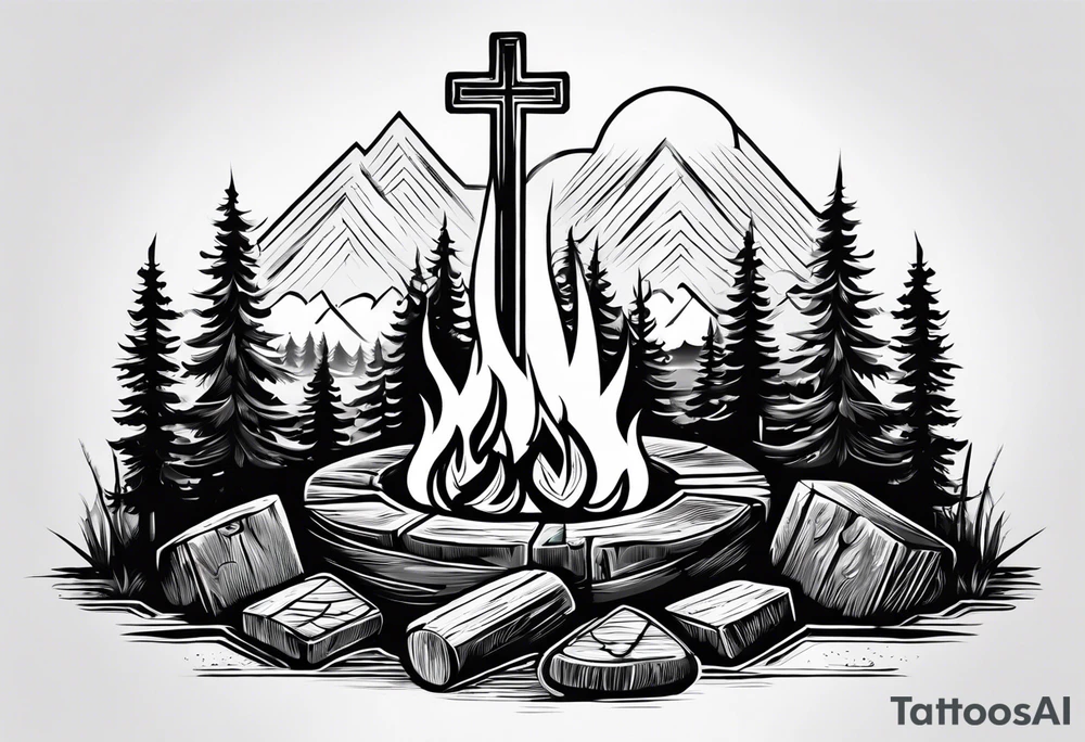 christian 
cross; campfire, golf, campfire, whiskey glass tattoo idea