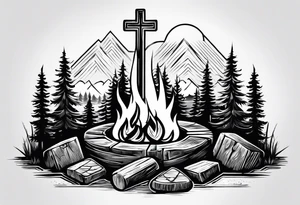 christian 
cross; campfire, golf, campfire, whiskey glass tattoo idea