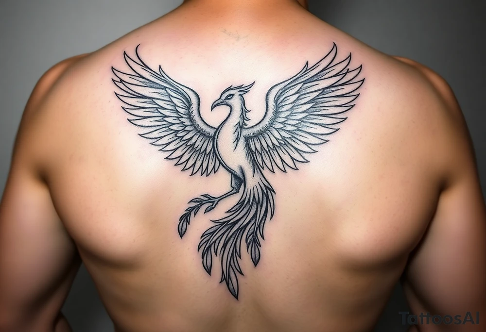 magnificent phoenix rising from golden flames with trailing embers tattoo idea