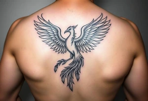 magnificent phoenix rising from golden flames with trailing embers tattoo idea