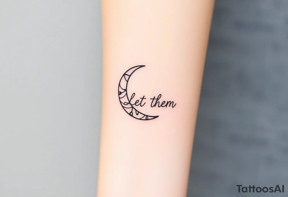 croissant de lune mystique avec le text Let Them tout en longeur tattoo idea