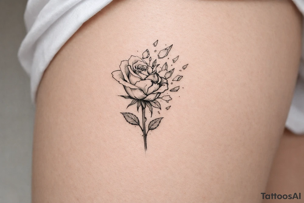 Rose shattering into glass shards tattoo idea
