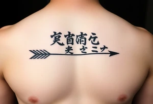 japanese text on chest with arrow tattoo idea