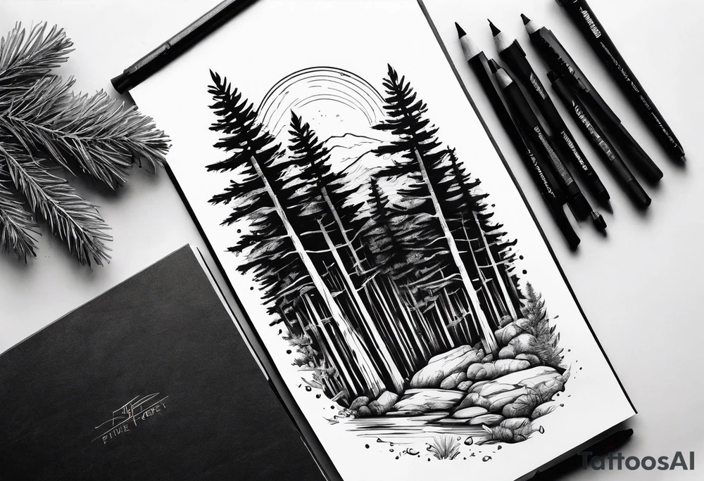 pine forest without mountains tattoo idea
