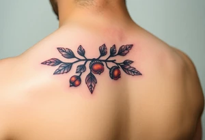 colored tattoo on the arm depicting an oak branch with acorns tattoo idea